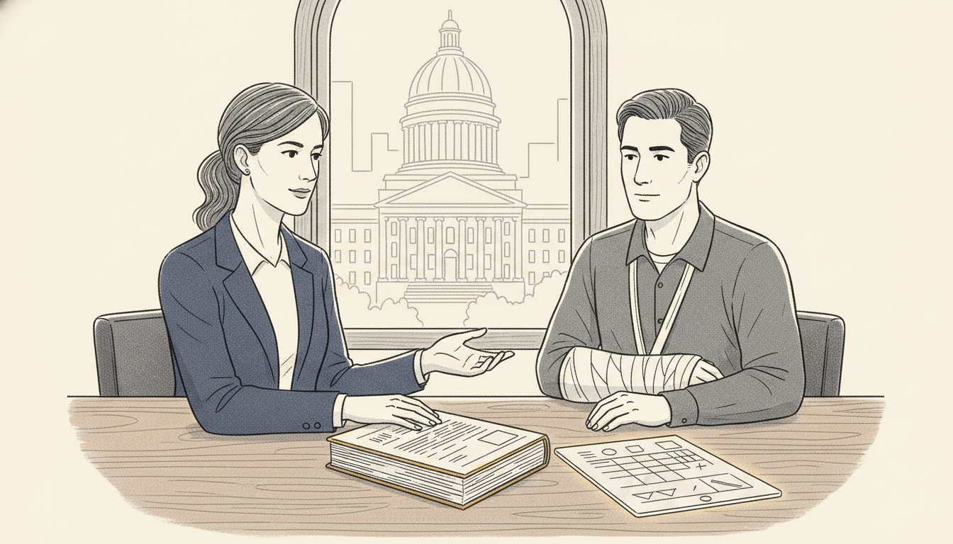 Attorney consulting with an injured plaintiff about ethical consumer litigation funding