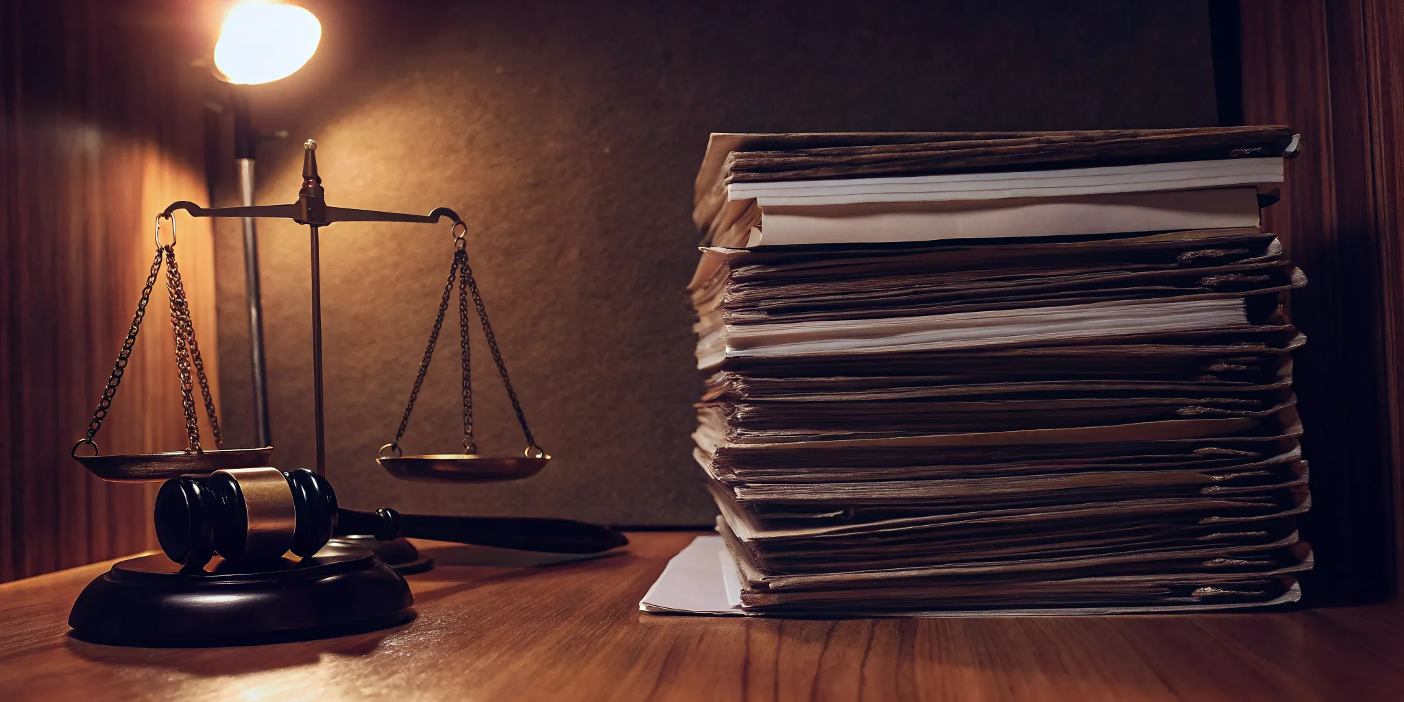Legal documents and a gavel on a desk representing pre-settlement funding requirements