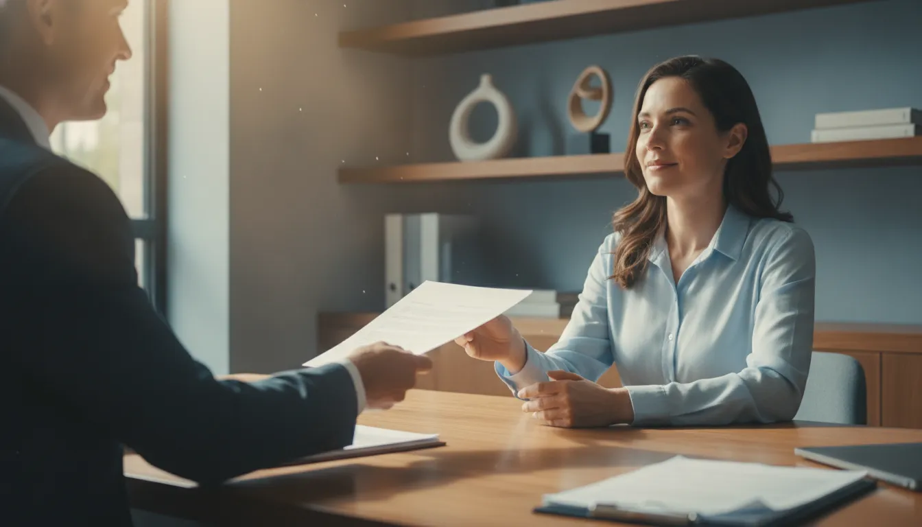 Attorney and plaintiff discussing a pre-settlement funding option at a desk