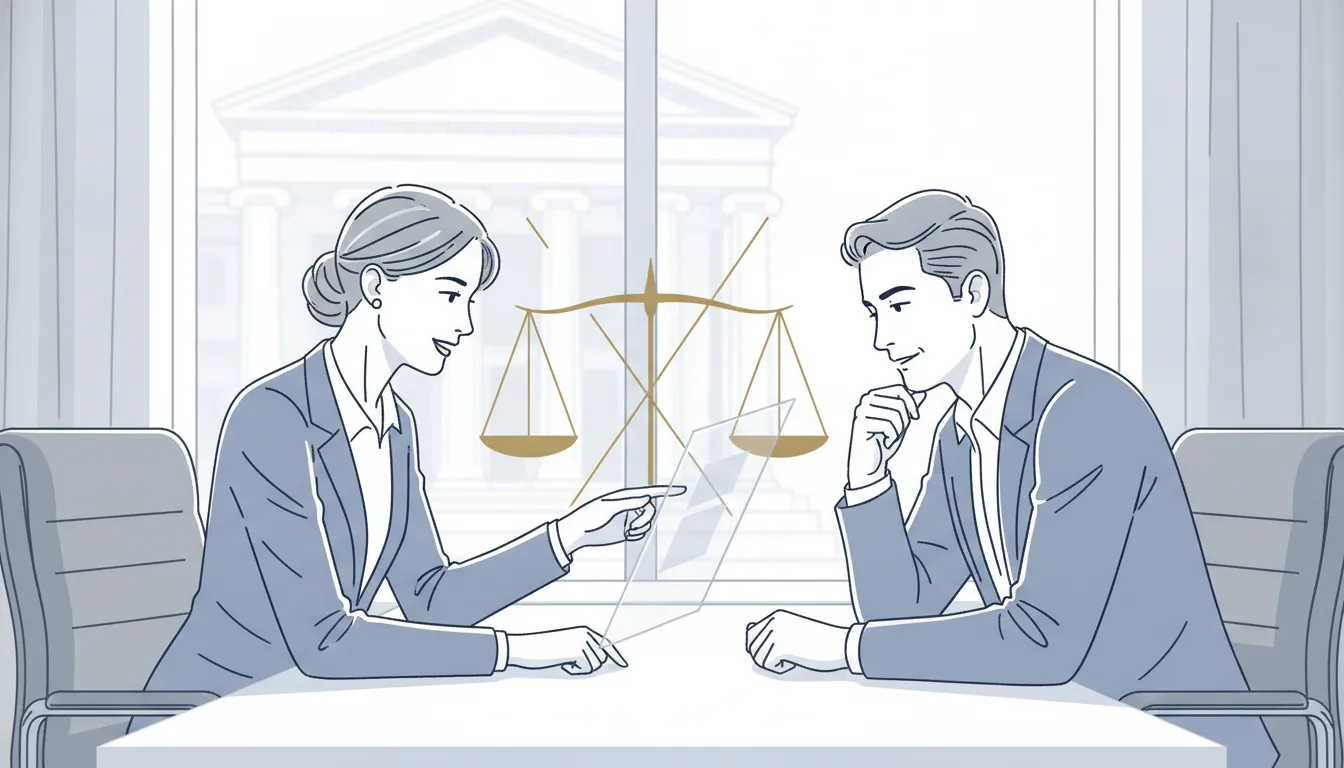 Attorney and client reviewing Delaware litigation funding terms