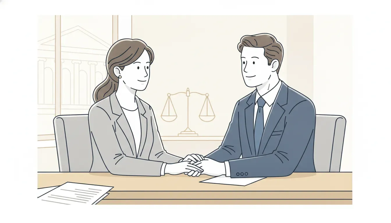 Plaintiff and attorney discussing presettlement funding in a professional office