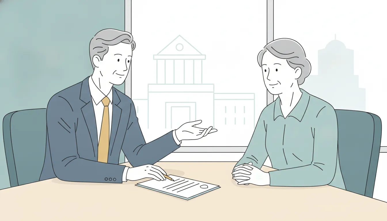 Attorney and client discussing litigation funding in a law office.